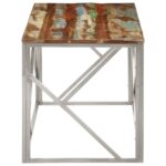 Table basse argenté inox et bois de récupération massif – Image 2