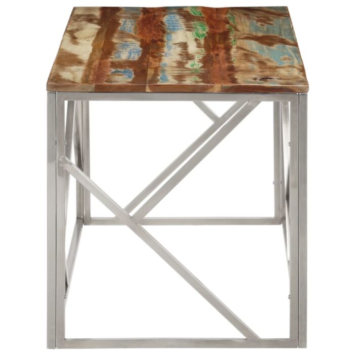 Table basse argenté inox et bois de récupération massif – Image 2