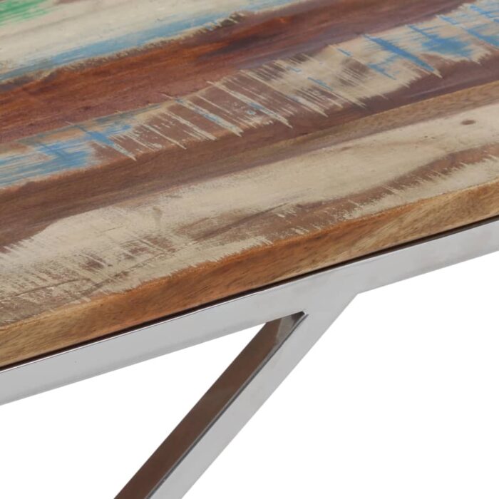 Table basse argenté inox et bois de récupération massif – Image 5