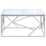 Table basse argenté acier inoxydable et verre trempé – Image 2