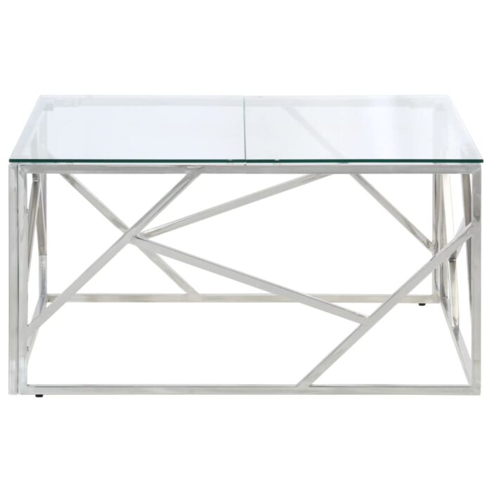 Table basse argenté acier inoxydable et verre trempé – Image 2