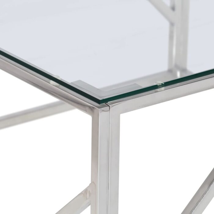 Table basse argenté acier inoxydable et verre trempé – Image 3