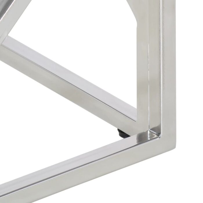 Table basse argenté acier inoxydable et verre trempé – Image 4
