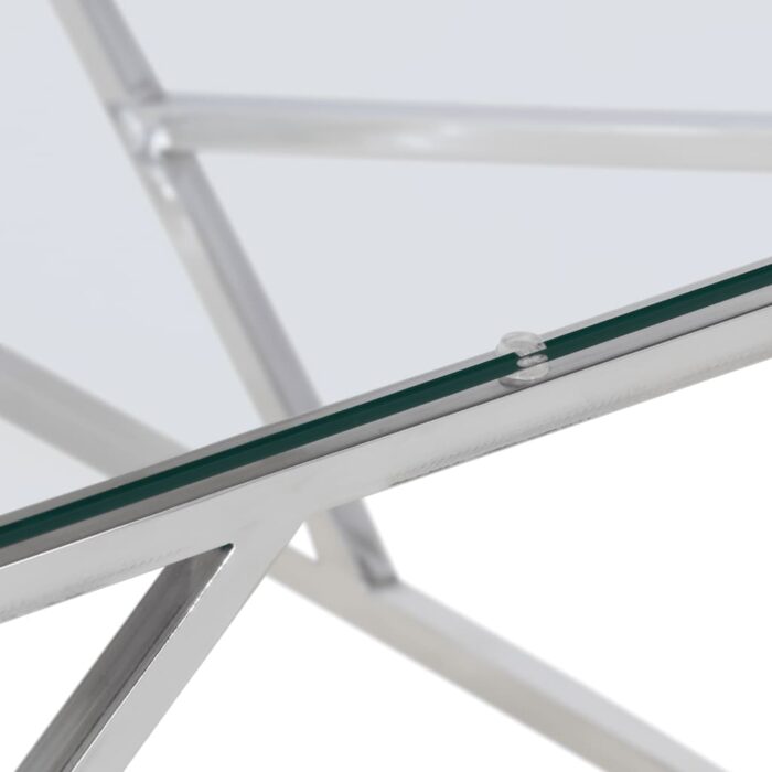 Table basse argenté acier inoxydable et verre trempé – Image 5