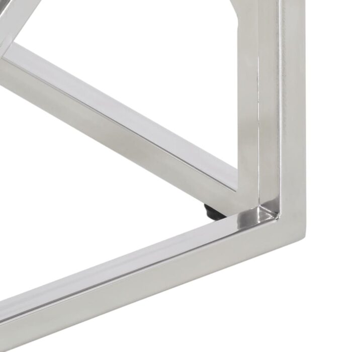 Table basse argenté acier inoxydable et verre trempé – Image 4