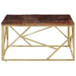 Table basse doré acier inoxydable et bois de mélèze massif – Image 2