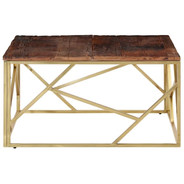 Table basse doré acier inoxydable et bois de mélèze massif – Image 2