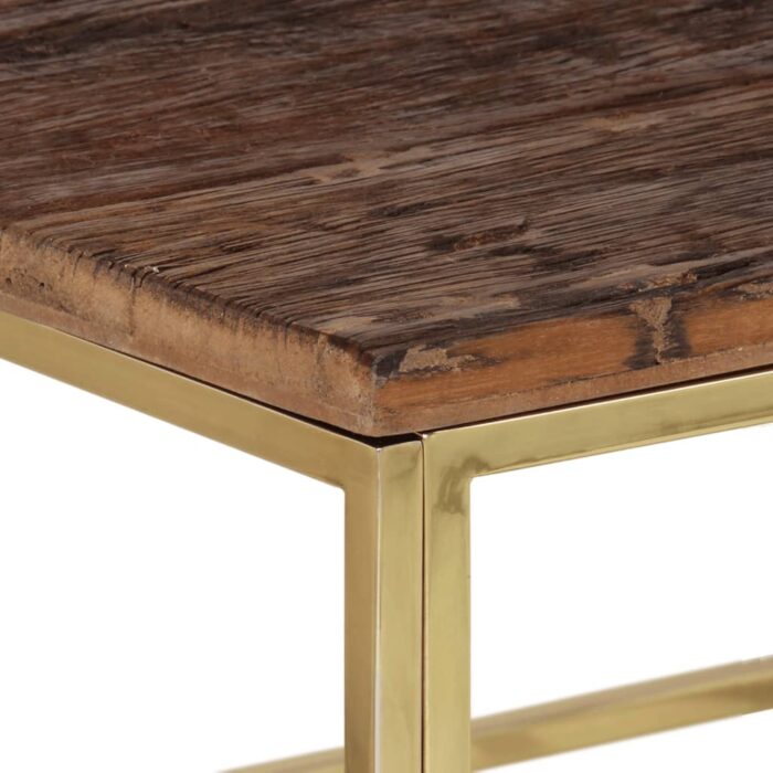 Table basse doré acier inoxydable et bois de mélèze massif – Image 3