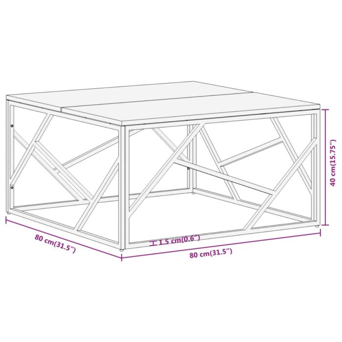 Table basse doré acier inoxydable et bois de mélèze massif – Image 7