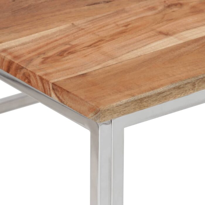 Table basse argenté acier inoxydable et bois massif d'acacia – Image 3