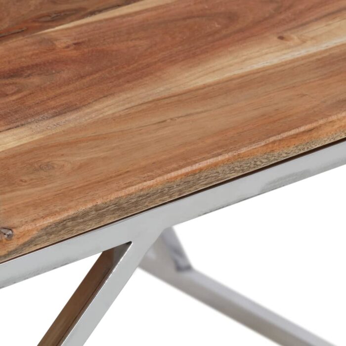 Table basse argenté acier inoxydable et bois massif d'acacia – Image 5