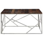 Table basse argenté acier inoxydable et bois de mélèze massif – Image 2
