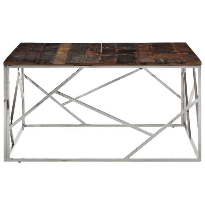 Table basse argenté acier inoxydable et bois de mélèze massif – Image 2