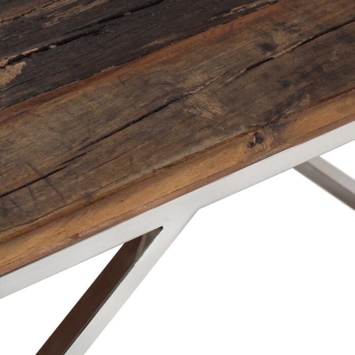 Table basse argenté acier inoxydable et bois de mélèze massif – Image 4
