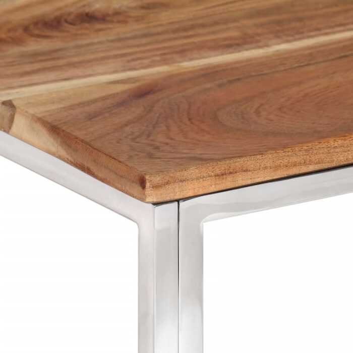 Table basse argenté acier inoxydable et bois massif d'acacia – Image 3