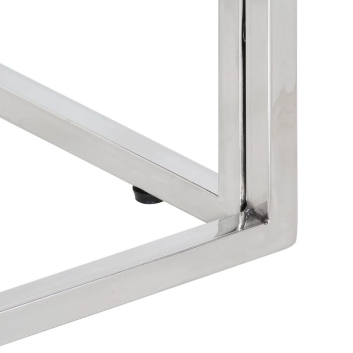 Table basse argenté acier inoxydable et bois massif d'acacia – Image 5