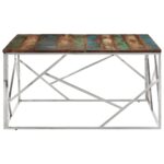 Table basse argenté acier inoxydable/bois massif récupération – Image 2