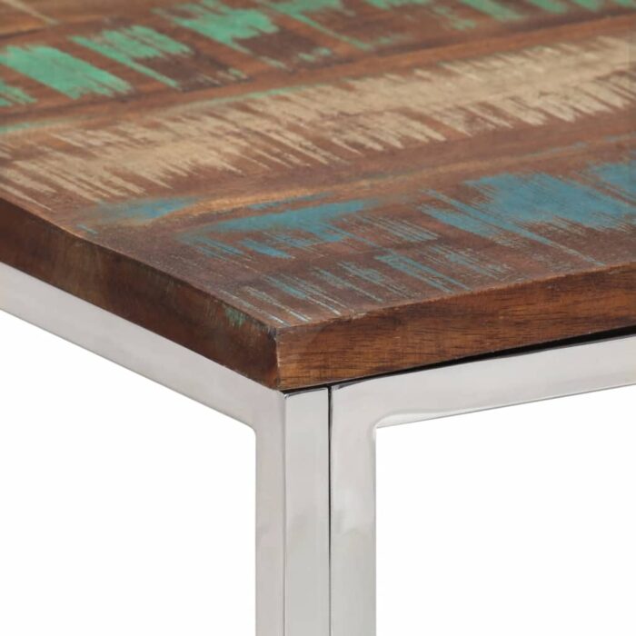 Table basse argenté acier inoxydable/bois massif récupération – Image 3
