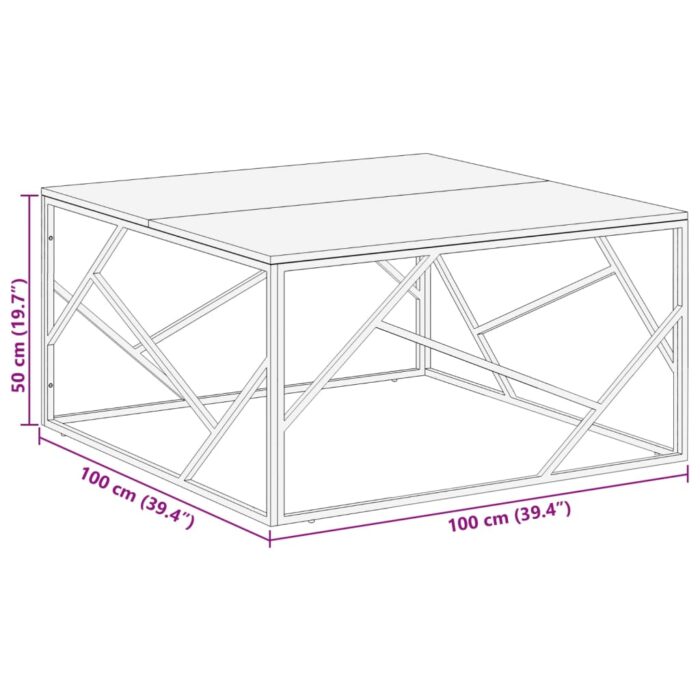 Table basse argenté acier inoxydable/bois massif récupération – Image 8