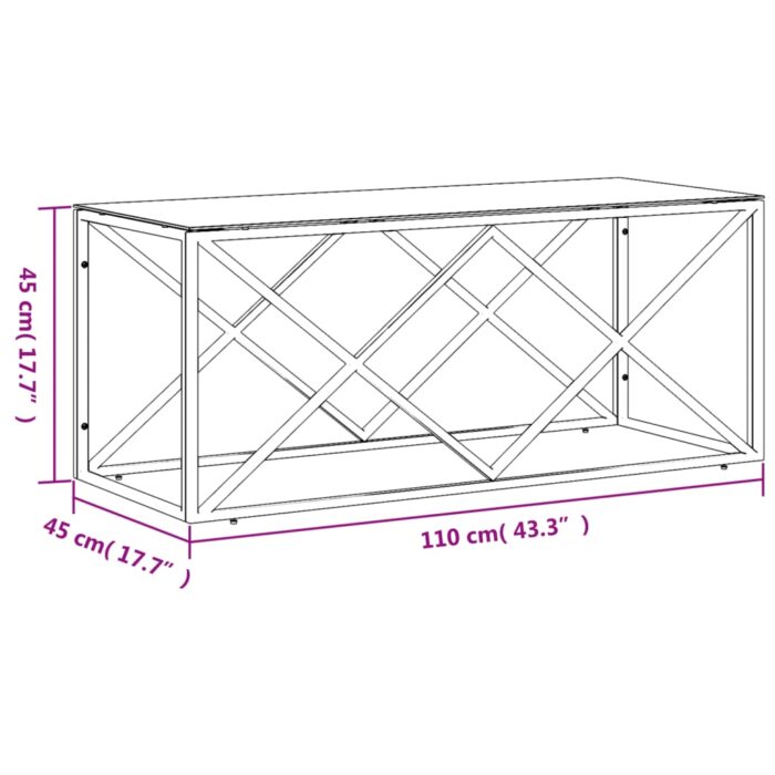 Table basse 110x45x45 cm acier inoxydable et verre – Image 4