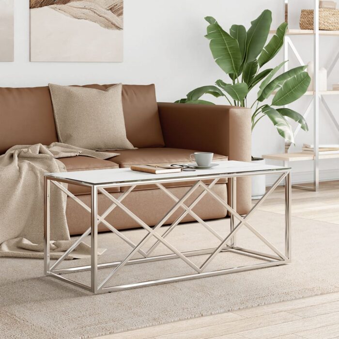 Table basse 110x45x45 cm acier inoxydable et verre – Image 1