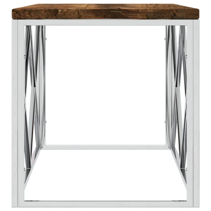 Table basse acier inoxydable et bois massif de récupération – Image 2