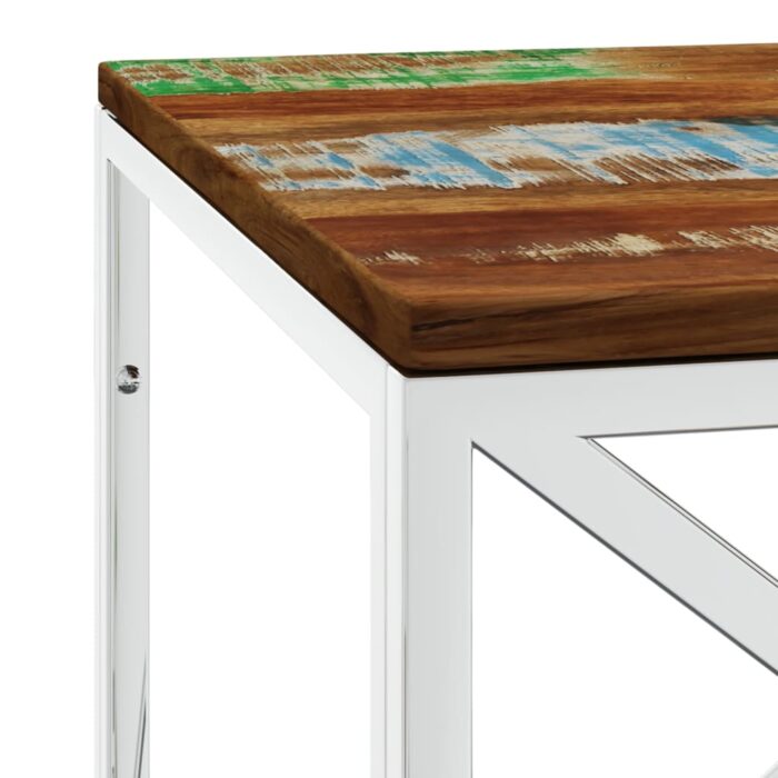 Table basse acier inoxydable et bois massif de récupération – Image 3