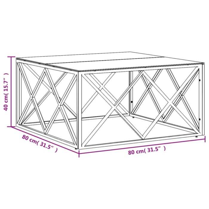 Table basse 80x80x40 cm acier inoxydable et verre – Image 4