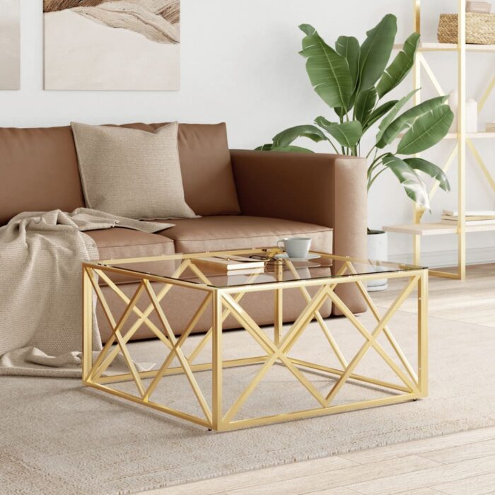 Table basse 80x80x40 cm acier inoxydable et verre – Image 1