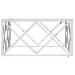 Table basse argenté 80x80x40 cm acier inoxydable et verre – Image 2