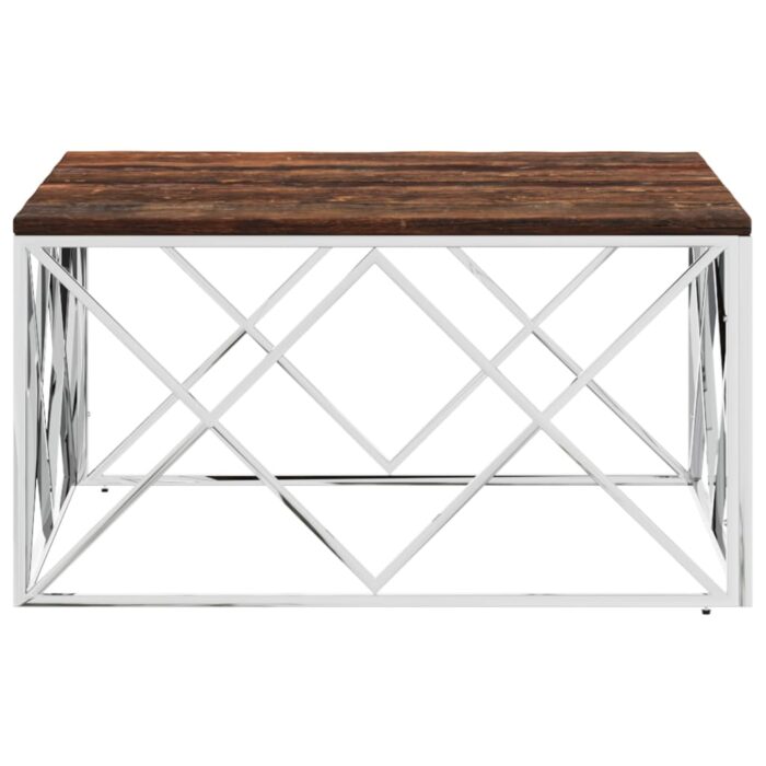 Table basse acier inoxydable et bois massif de récupération – Image 2
