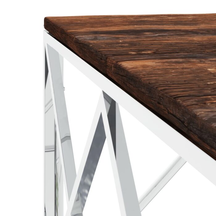 Table basse acier inoxydable et bois massif de récupération – Image 3