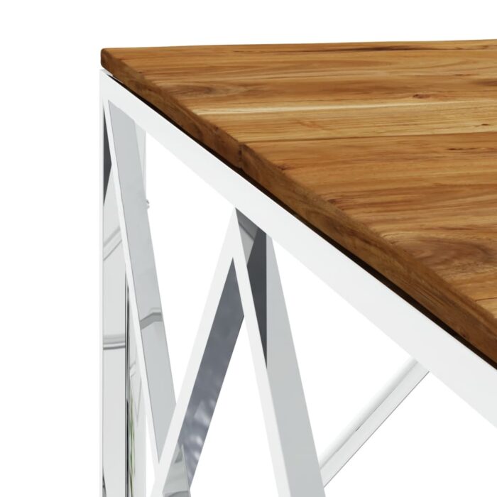 Table basse argenté acier inoxydable et bois massif d'acacia – Image 3