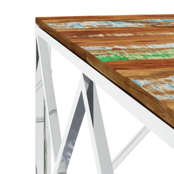 Table basse argenté acier inoxydable/bois massif récupération – Image 3