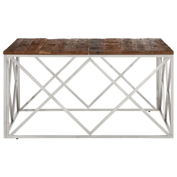 Table basse argenté inox et bois de mélèze massif – Image 2
