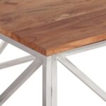 Table basse argenté acier inoxydable et bois massif d'acacia – Image 3