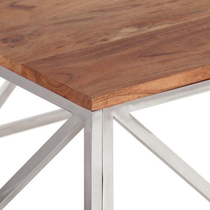 Table basse argenté acier inoxydable et bois massif d'acacia – Image 3