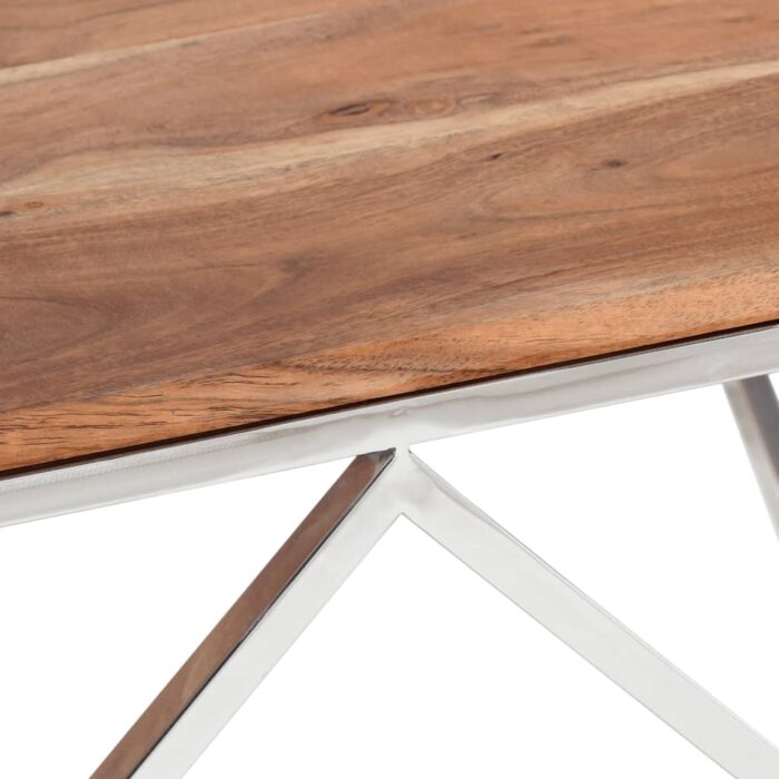 Table basse argenté acier inoxydable et bois massif d'acacia – Image 5