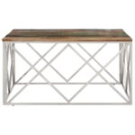 Table basse argenté inox et bois de récupération massif – Image 2