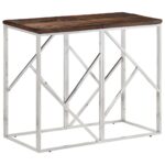 Table console argenté acier inoxydable et bois de mélèze massif