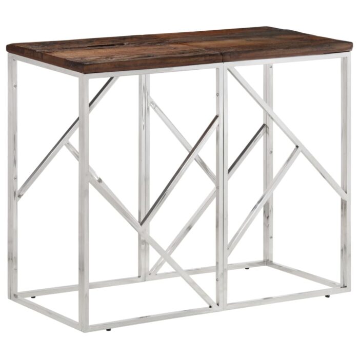 Table console argenté acier inoxydable et bois de mélèze massif – Image 1