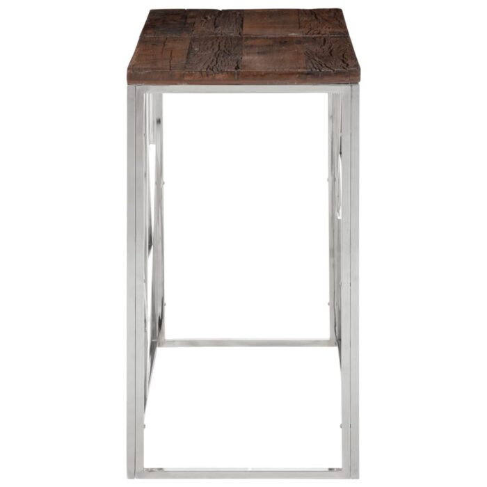 Table console argenté acier inoxydable et bois de mélèze massif – Image 2
