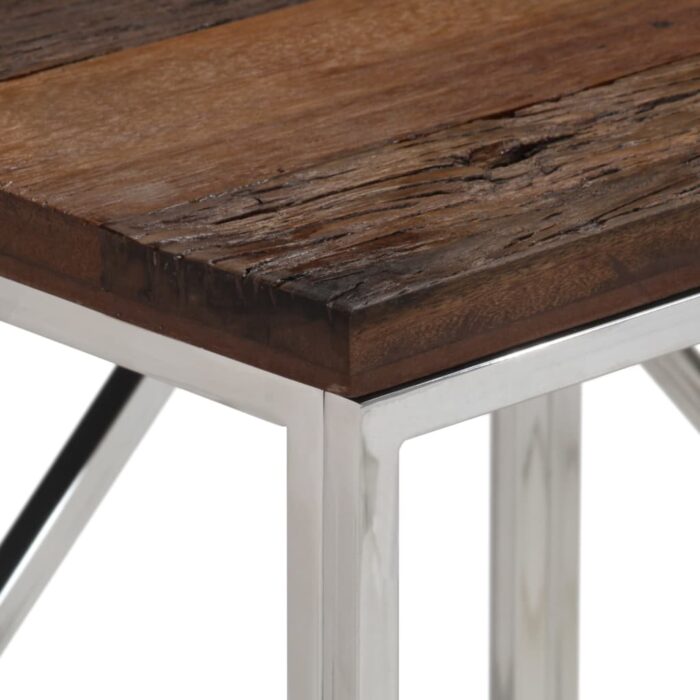 Table console argenté acier inoxydable et bois de mélèze massif – Image 3