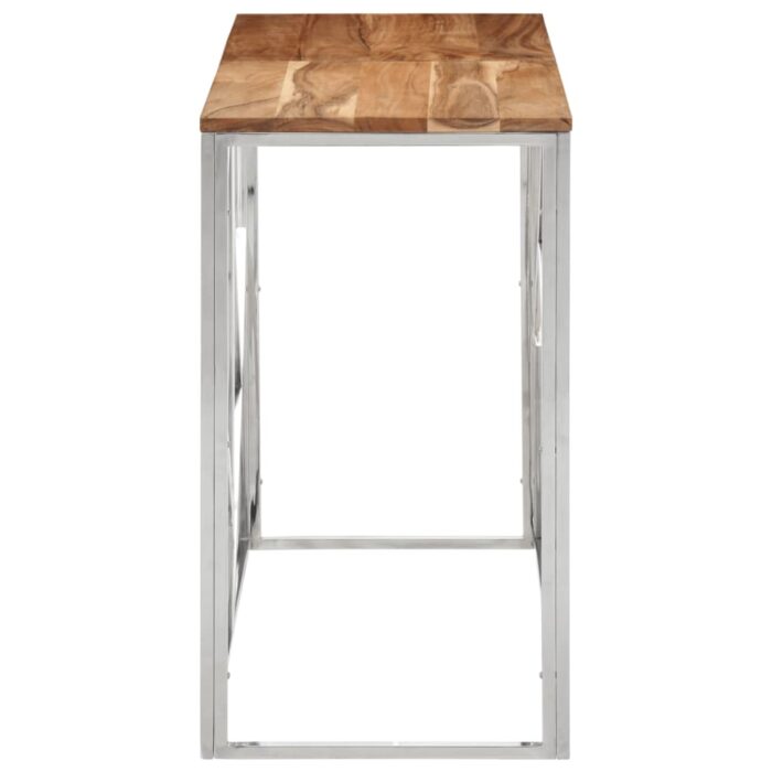 Table console argenté acier inoxydable et bois massif d'acacia – Image 2