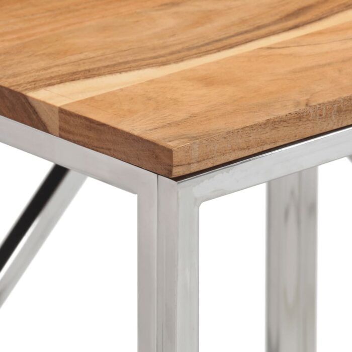 Table console argenté acier inoxydable et bois massif d'acacia – Image 3