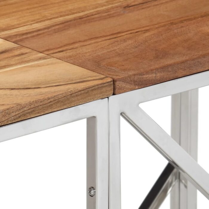 Table console argenté acier inoxydable et bois massif d'acacia – Image 4