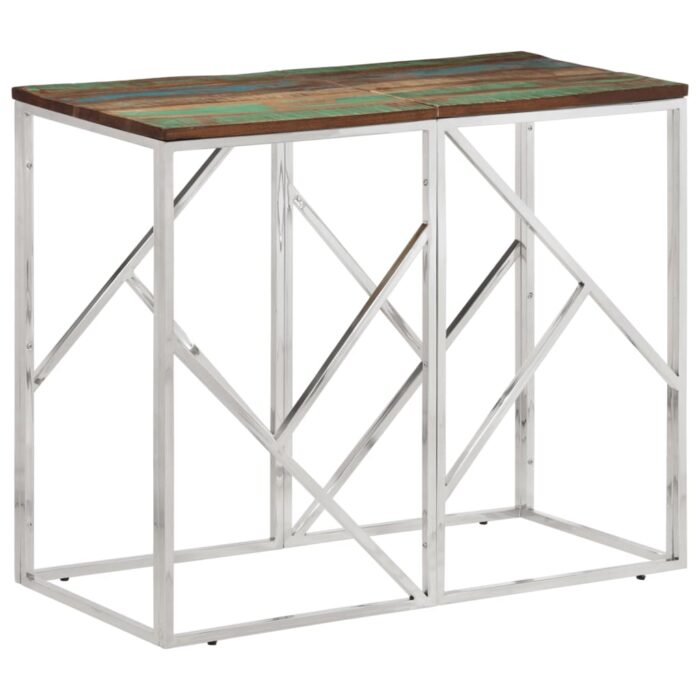 VXL8720287199700_a_en_hd_1.jpg Table console argenté acier inoxydable/bois massif récupération – Image 1