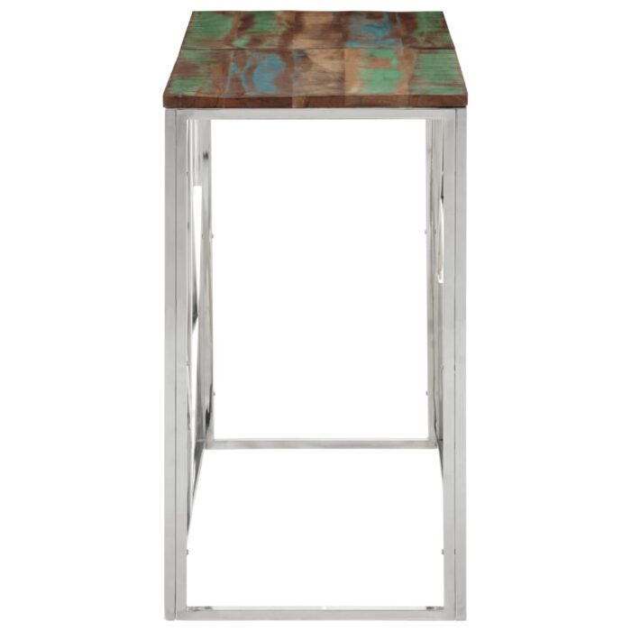 Table console argenté acier inoxydable/bois massif récupération – Image 2