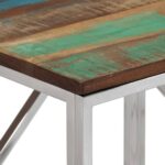 Table console argenté acier inoxydable/bois massif récupération – Image 3