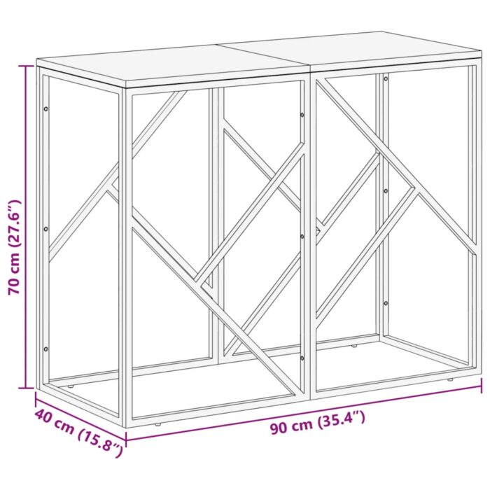 Table console argenté acier inoxydable/bois massif récupération – Image 8